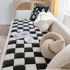 Cream-Colored Large Plaid Square Fuzzy Pet Mat - Multi-Use Bed and Couch Cover