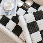 Cream-Colored Large Plaid Square Fuzzy Pet Mat - Multi-Use Bed and Couch Cover