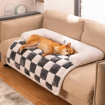 Cream Square Plaid Cozy Dog Mat — Plush Furniture Protector Cover