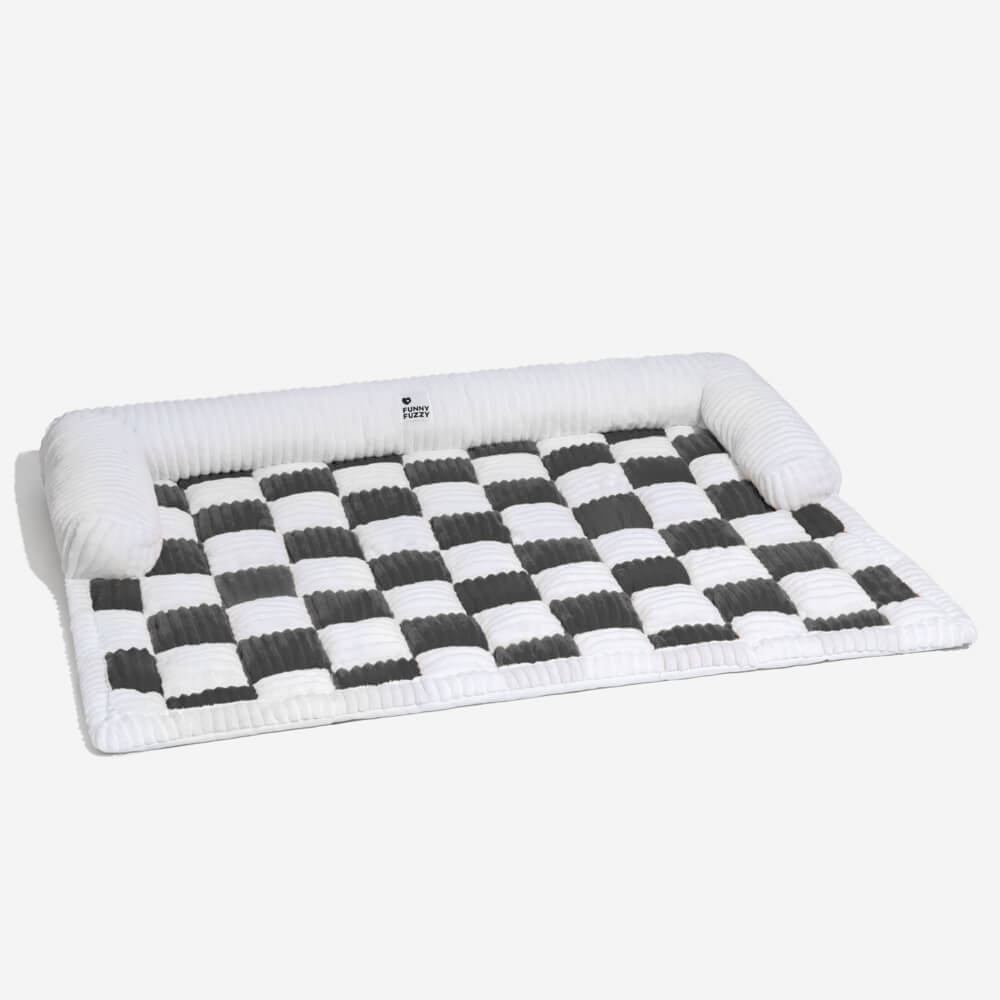 Cream Square Plaid Cozy Dog Mat | Plush Furniture Protector Cover