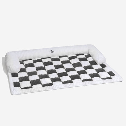 Cream Square Plaid Cozy Dog Mat | Plush Furniture Protector Cover
