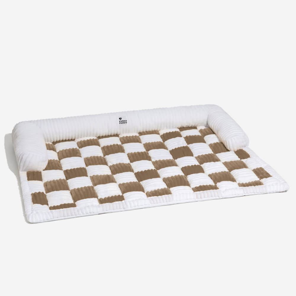 Cream Square Plaid Cozy Dog Mat — Plush Furniture Protector Cover