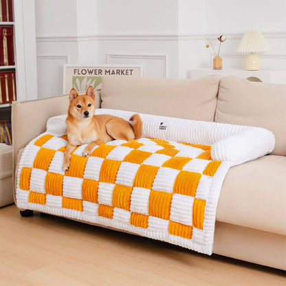 Cream Square Plaid Cozy Dog Mat — Plush Furniture Protector Cover