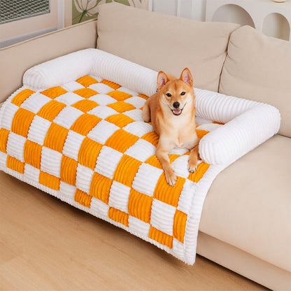 Cream Square Plaid Cozy Dog Mat — Plush Furniture Protector Cover