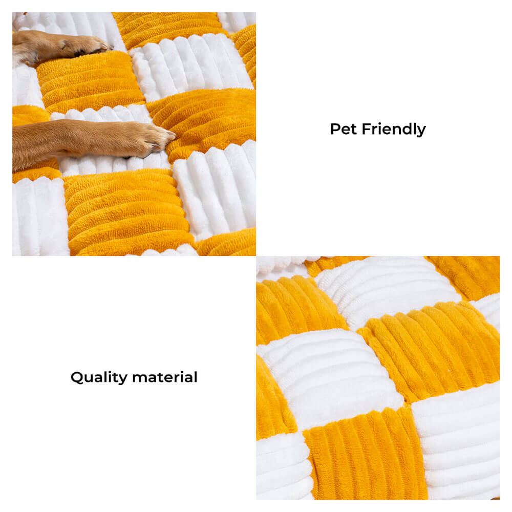 Cream Square Plaid Cozy Dog Mat — Plush Furniture Protector Cover