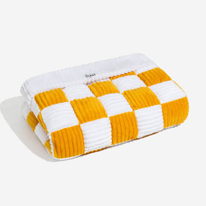 Cream Square Plaid Cozy Dog Mat | Plush Furniture Protector Cover