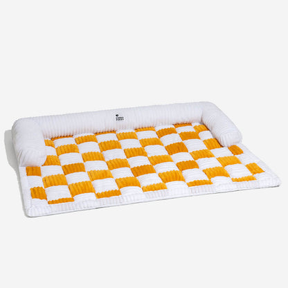 Cream Square Plaid Cozy Dog Mat — Plush Furniture Protector Cover