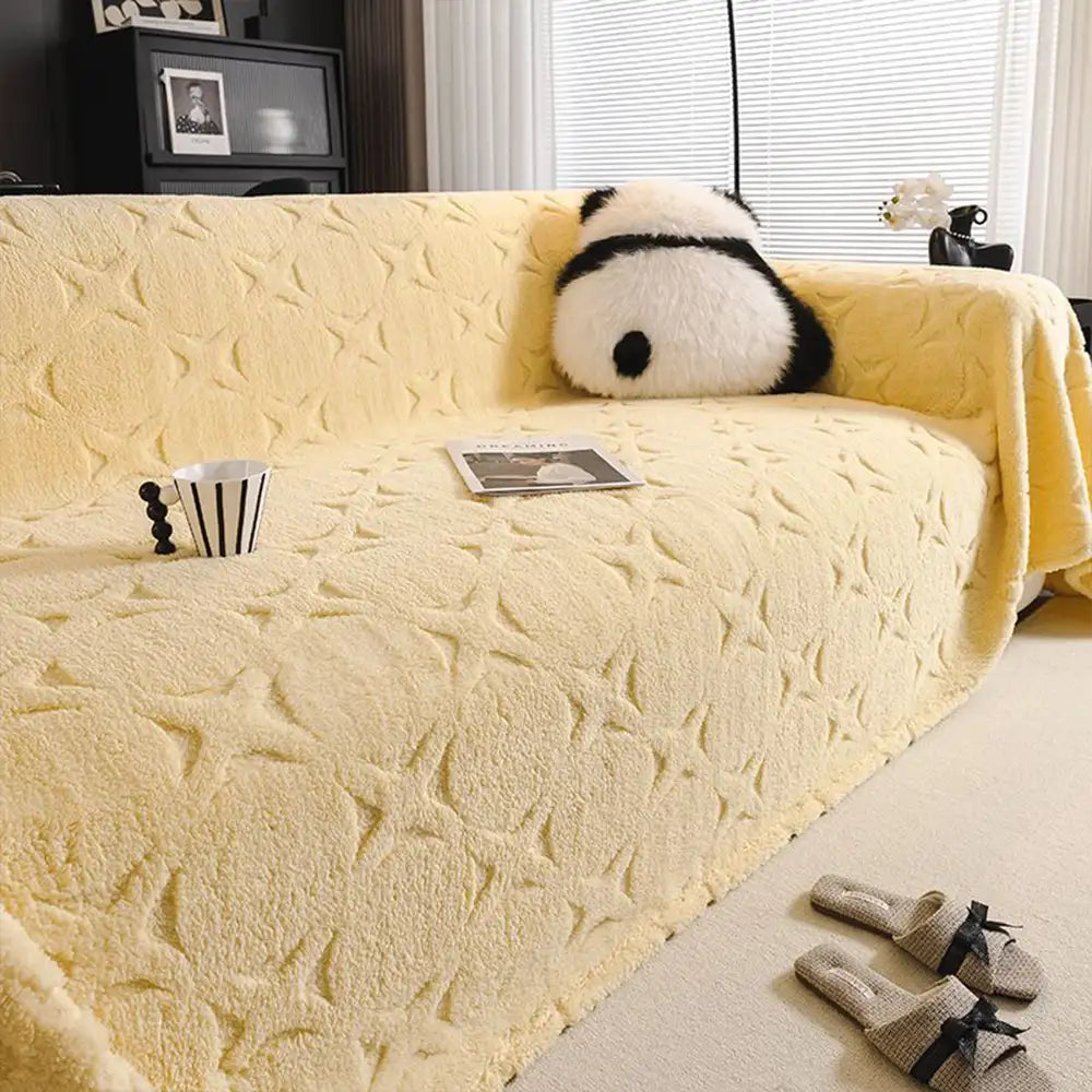 Cream Textured Jacquard Sofa Throw Cover - Decorative Couch Protector