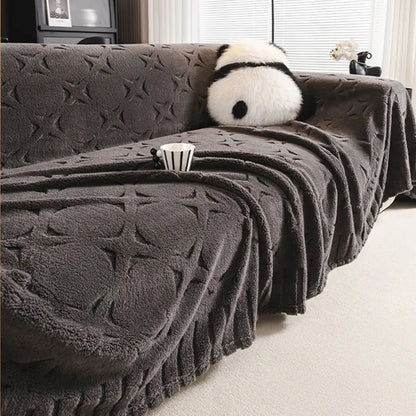 Cream Textured Jacquard Sofa Throw Cover - Decorative Couch Protector
