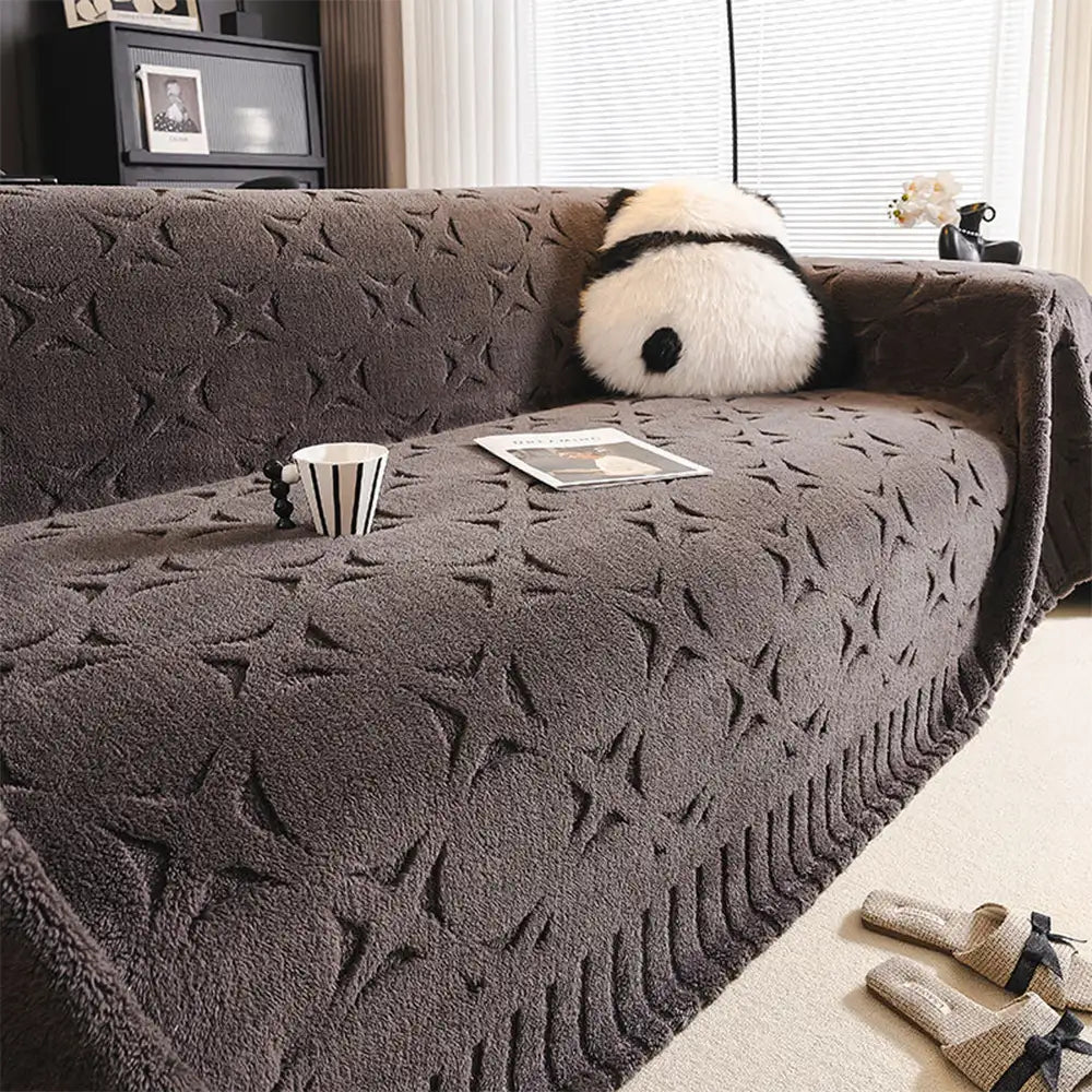 Cream Textured Jacquard Sofa Throw Cover - Decorative Couch Protector