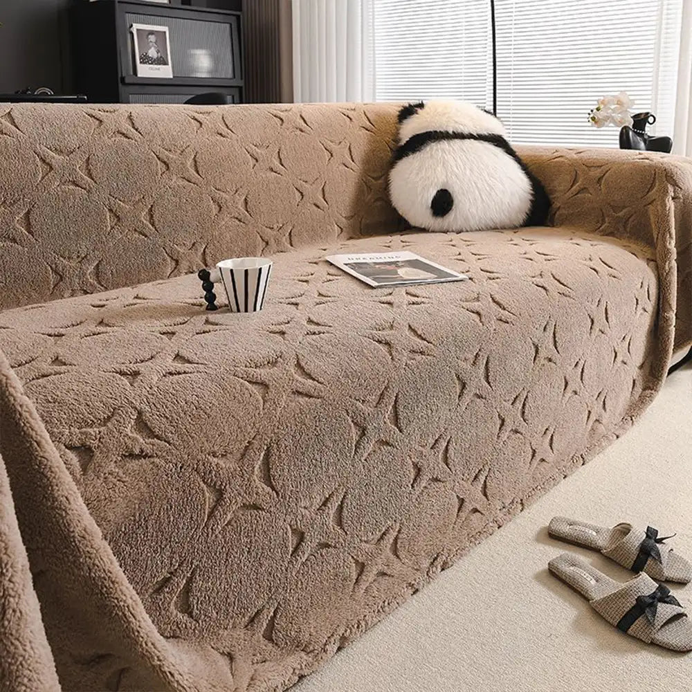Cream Textured Jacquard Sofa Throw Cover - Decorative Couch Protector