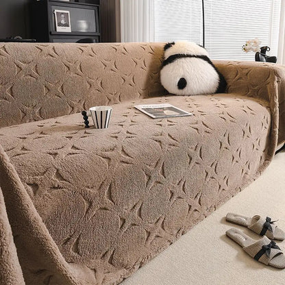 Cream Textured Jacquard Sofa Throw Cover - Decorative Couch Protector