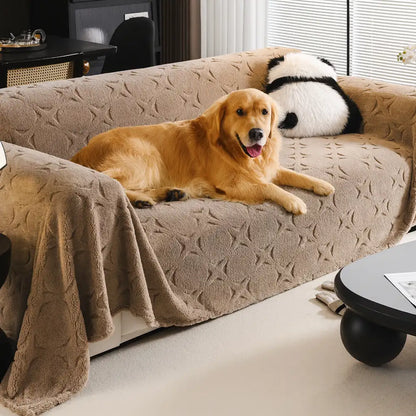 Cream Textured Jacquard Sofa Throw Cover - Decorative Couch Protector