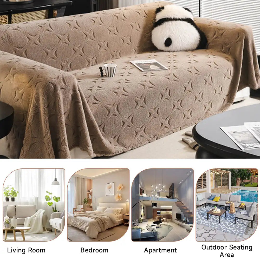Cream Textured Jacquard Sofa Throw Cover - Decorative Couch Protector