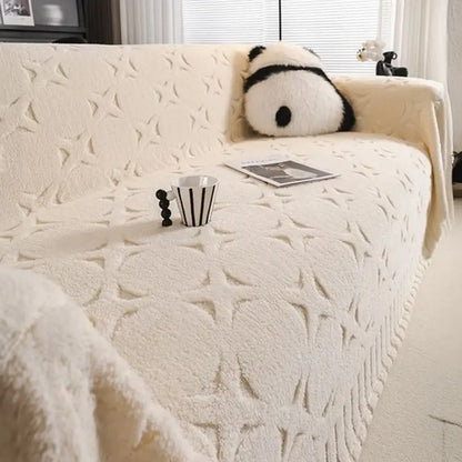 Cream Textured Jacquard Sofa Throw Cover - Decorative Couch Protector