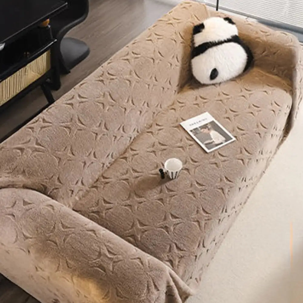 Cream Textured Jacquard Sofa Throw Cover - Decorative Couch Protector