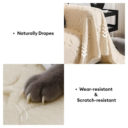 Cream Textured Jacquard Sofa Throw Cover - Decorative Couch Protector