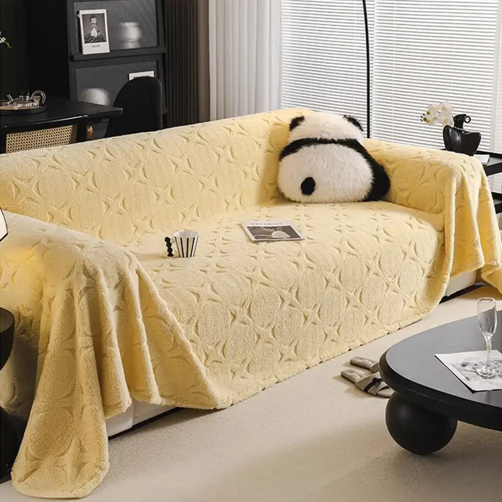 Cream Textured Jacquard Sofa Throw Cover - Decorative Couch Protector