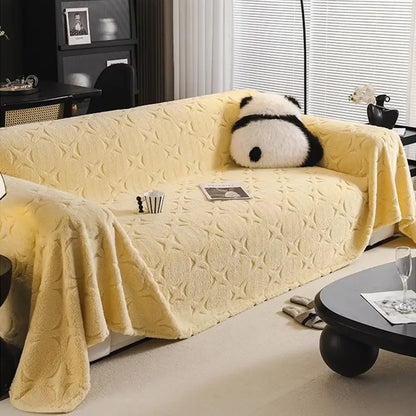 Cream Textured Jacquard Sofa Throw Cover - Decorative Couch Protector
