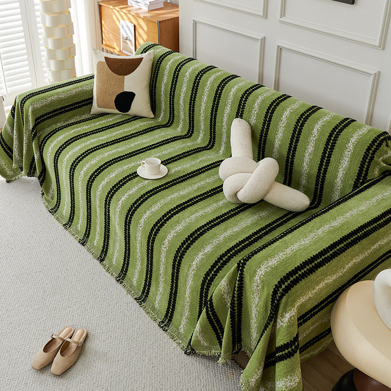 Elegant Stripe Tassel Chenille Throw Couch Cover