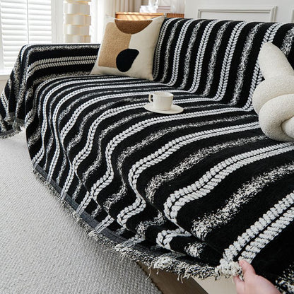 Elegant Stripe Tassel Chenille Throw Couch Cover