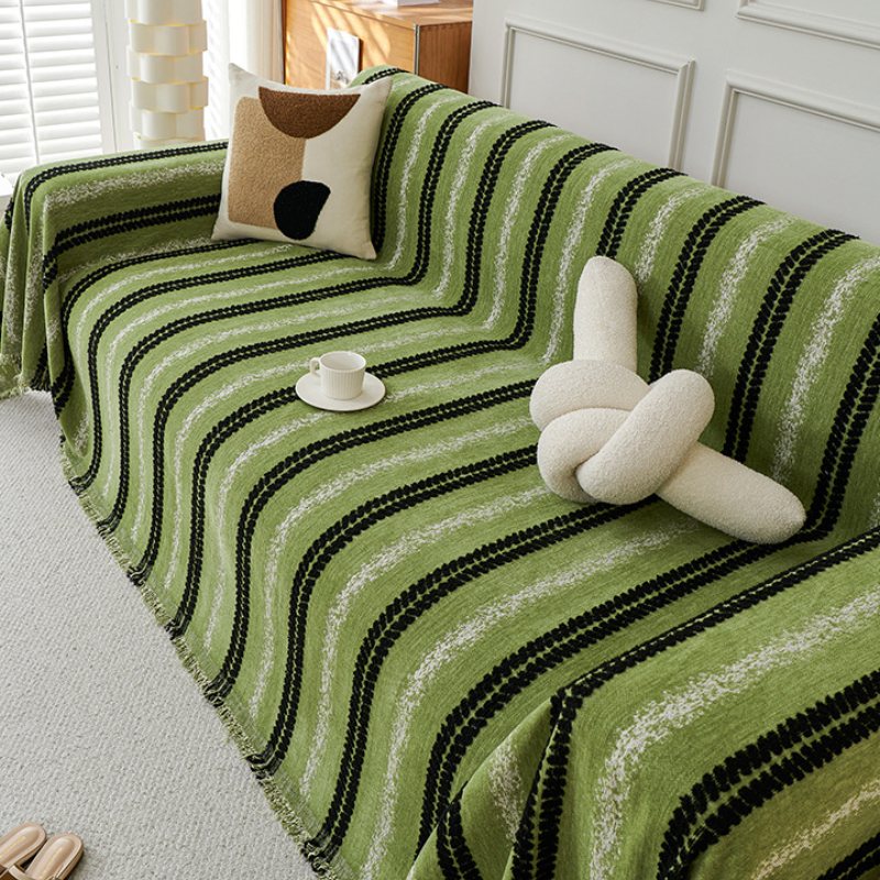 Elegant Stripe Tassel Chenille Throw Couch Cover