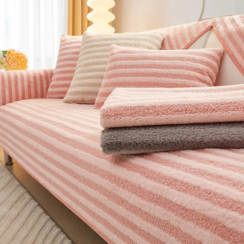 Cozy Double-Warmth Striped Anti-Slip Couch Cover for Ultimate Comfort