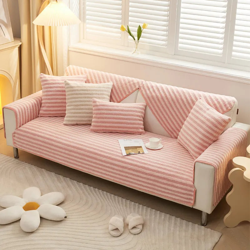 Cozy Double-Warmth Striped Anti-Slip Couch Cover for Ultimate Comfort