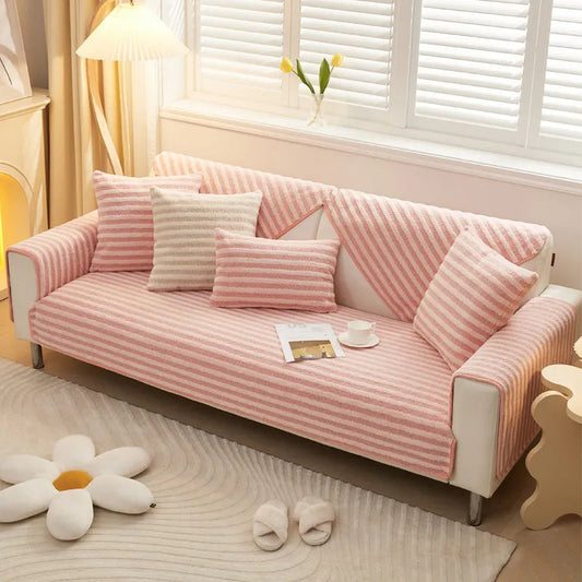 Cozy Double-Warmth Striped Anti-Slip Couch Cover for Ultimate Comfort