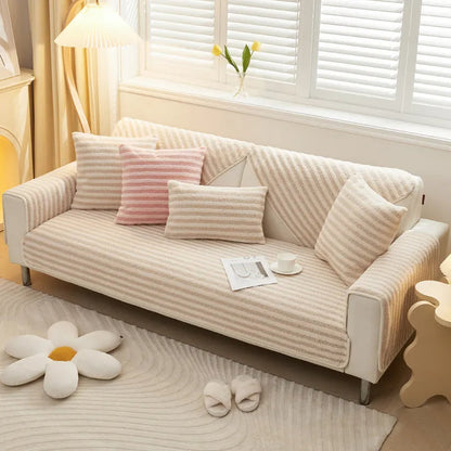 Cozy Double-Warmth Striped Anti-Slip Couch Cover for Ultimate Comfort