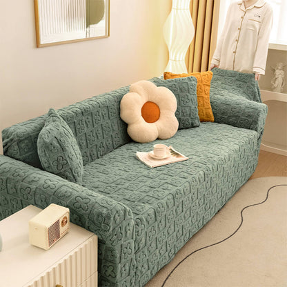 Cozy Floral Jacquard Fleece Couch Cover for Warmth and Style