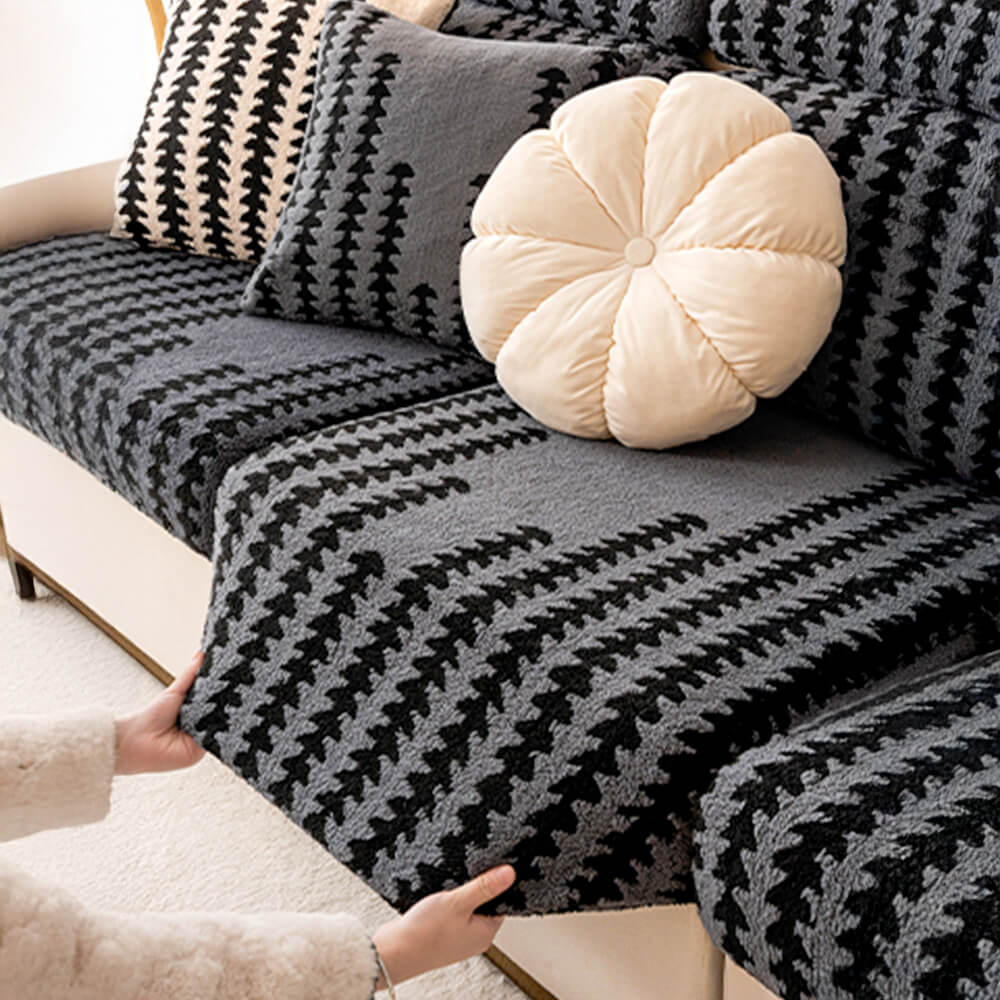 All-Season Soft & Stretchy Fishbone Stripe Couch Cover — Magic Fit