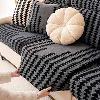 All-Season Soft & Stretchy Fishbone Stripe Couch Cover — Magic Fit