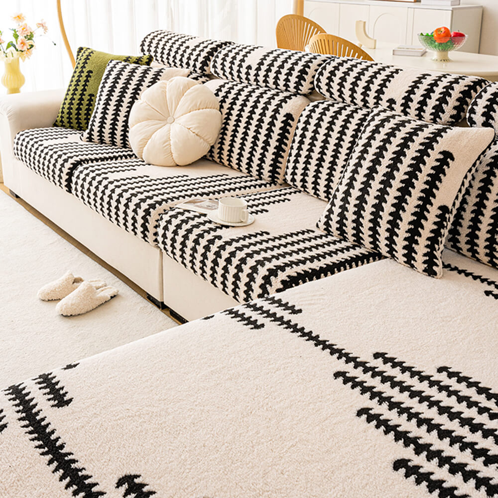 All-Season Soft & Stretchy Fishbone Stripe Couch Cover — Magic Fit