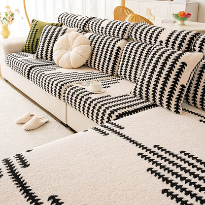 All-Season Soft & Stretchy Fishbone Stripe Couch Cover — Magic Fit