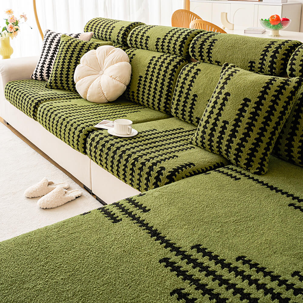 All-Season Soft & Stretchy Fishbone Stripe Couch Cover — Magic Fit