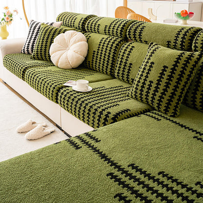 All-Season Soft & Stretchy Fishbone Stripe Couch Cover — Magic Fit