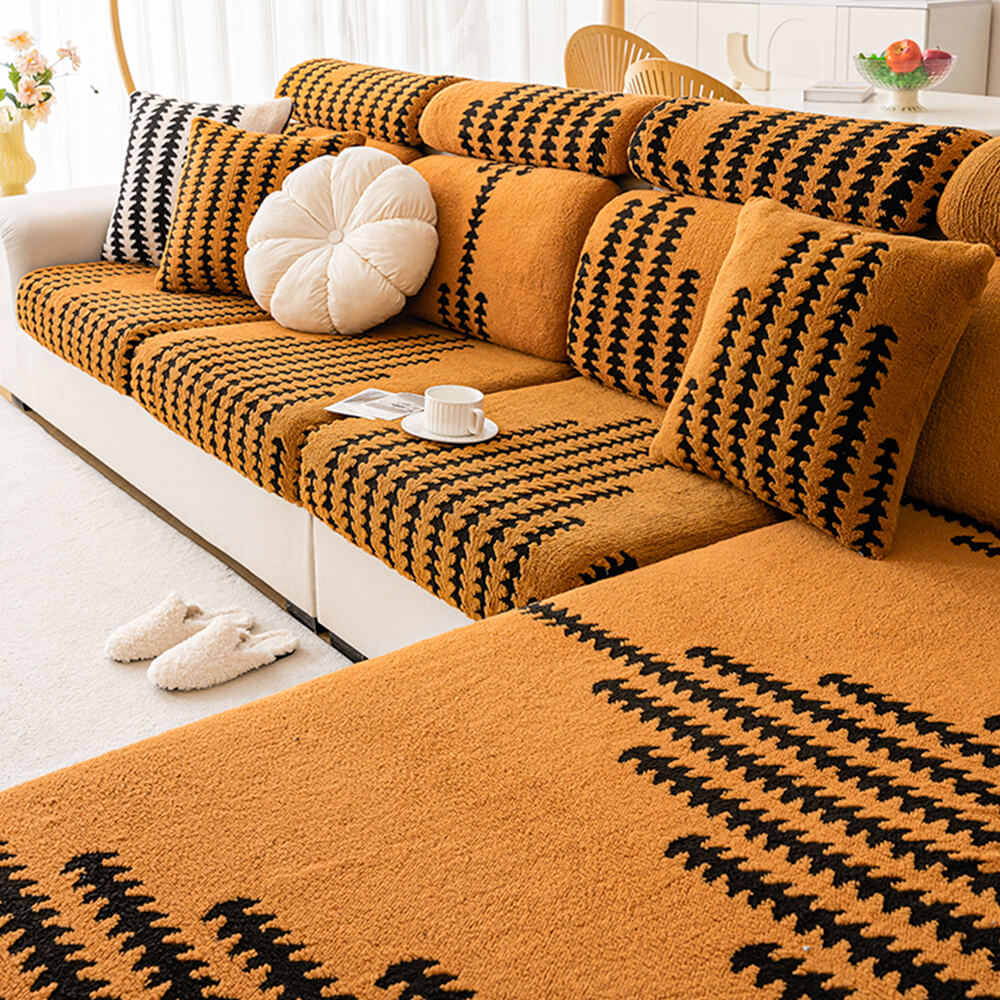 All-Season Soft & Stretchy Fishbone Stripe Couch Cover — Magic Fit