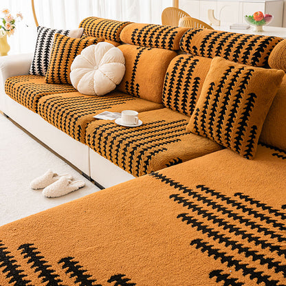 All-Season Soft & Stretchy Fishbone Stripe Couch Cover — Magic Fit
