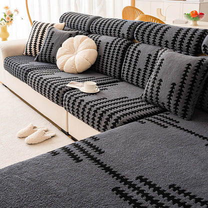 All-Season Soft & Stretchy Fishbone Stripe Couch Cover — Magic Fit