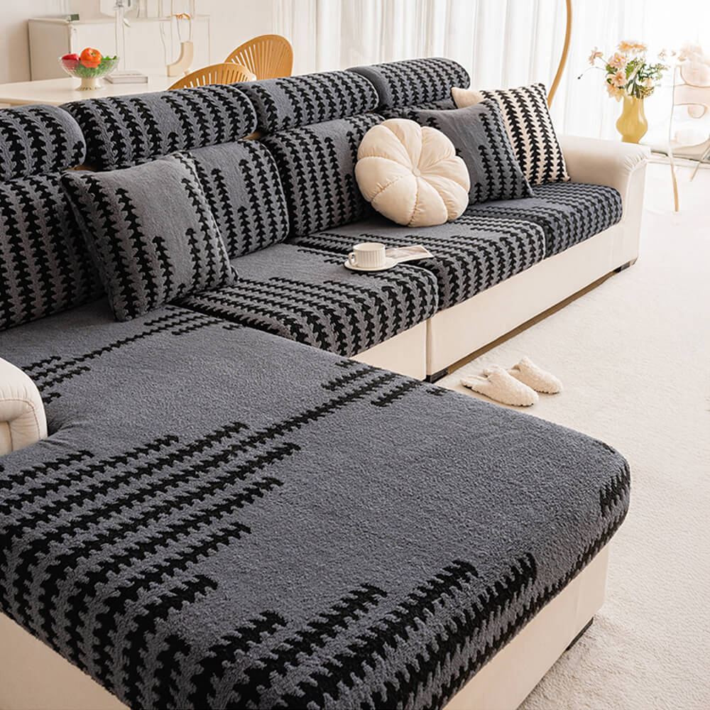 All-Season Soft & Stretchy Fishbone Stripe Couch Cover — Magic Fit