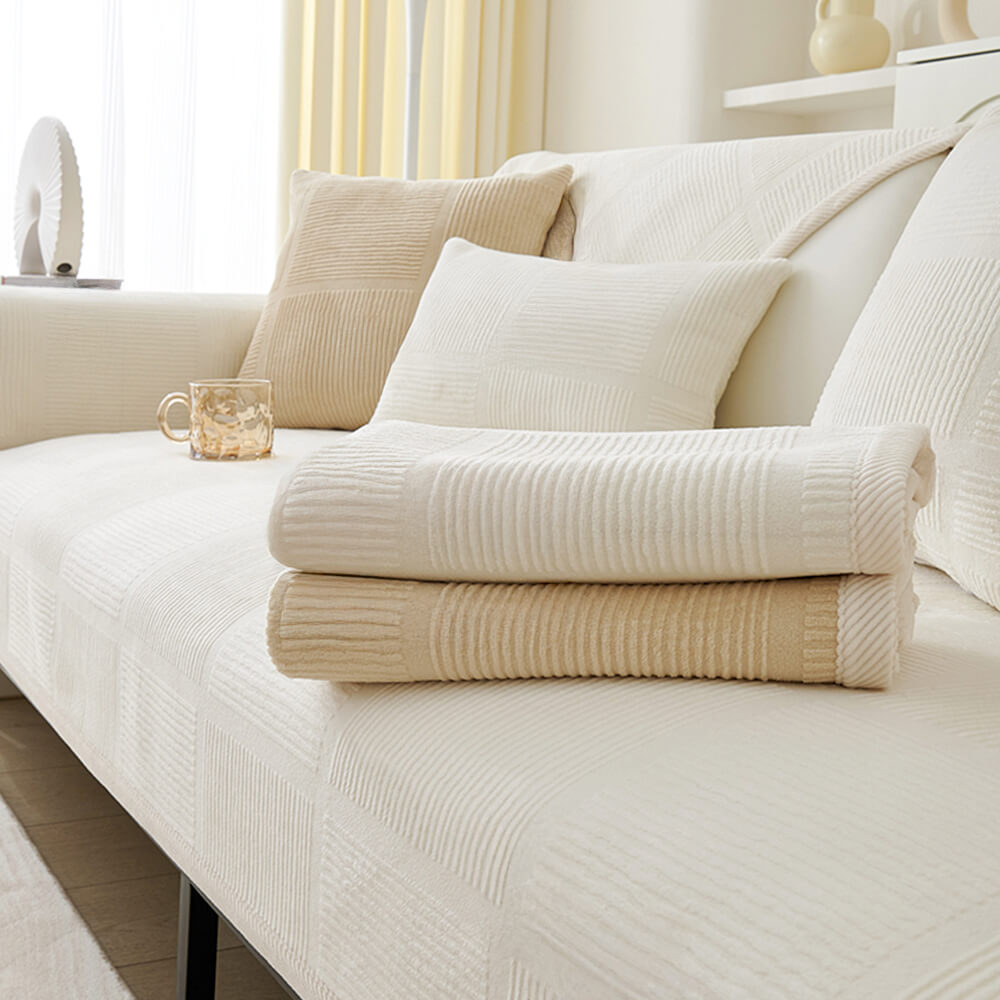 Cozy Classic Striped Plush Square Couch Cover