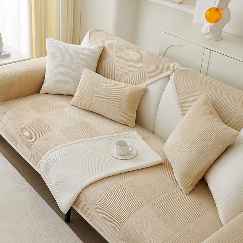 Cozy Classic Striped Plush Square Couch Cover