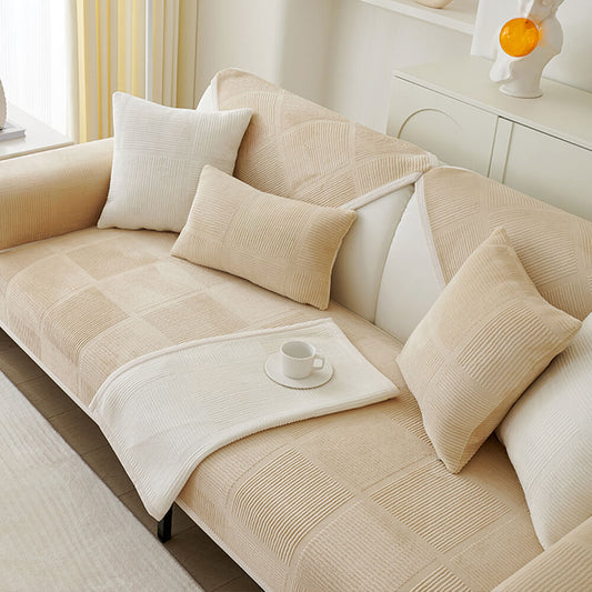 Cozy Classic Striped Plush Square Couch Cover