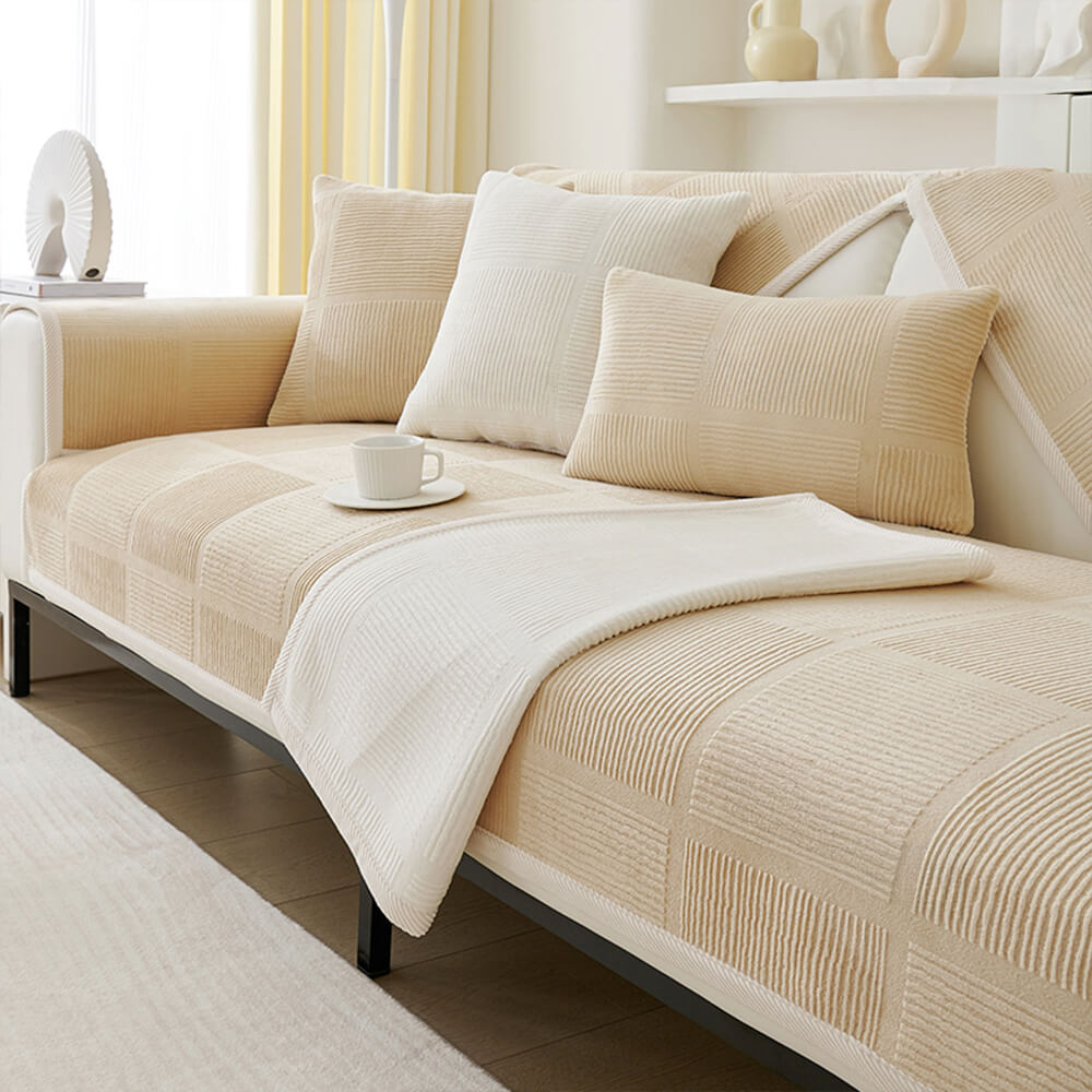 Cozy Classic Striped Plush Square Couch Cover