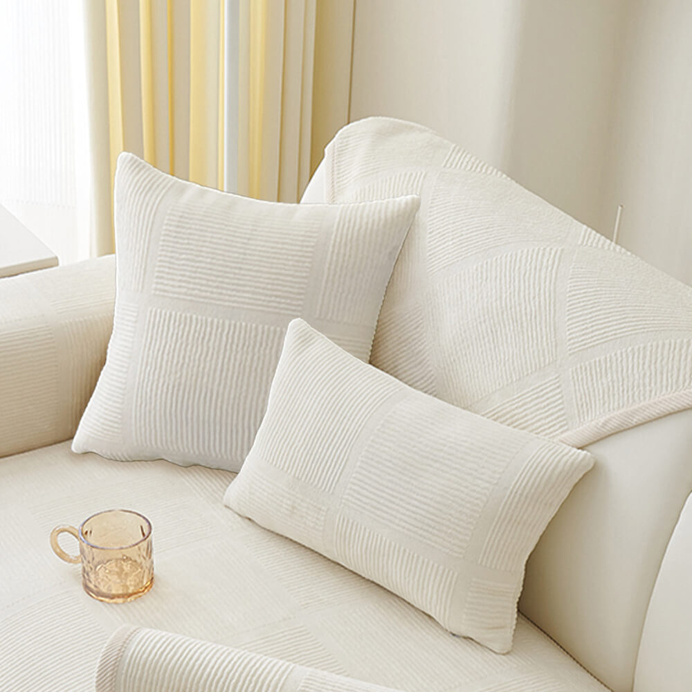 Cozy Classic Striped Plush Square Couch Cover