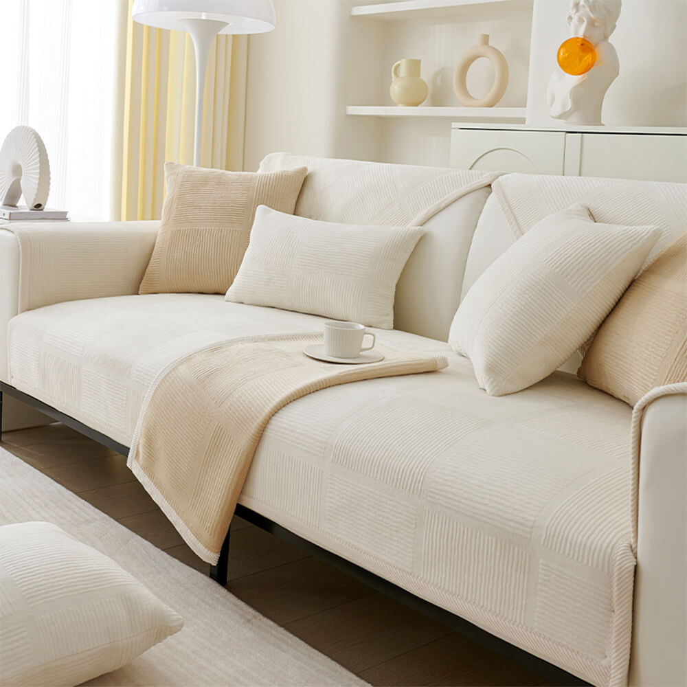 Cozy Classic Striped Plush Square Couch Cover