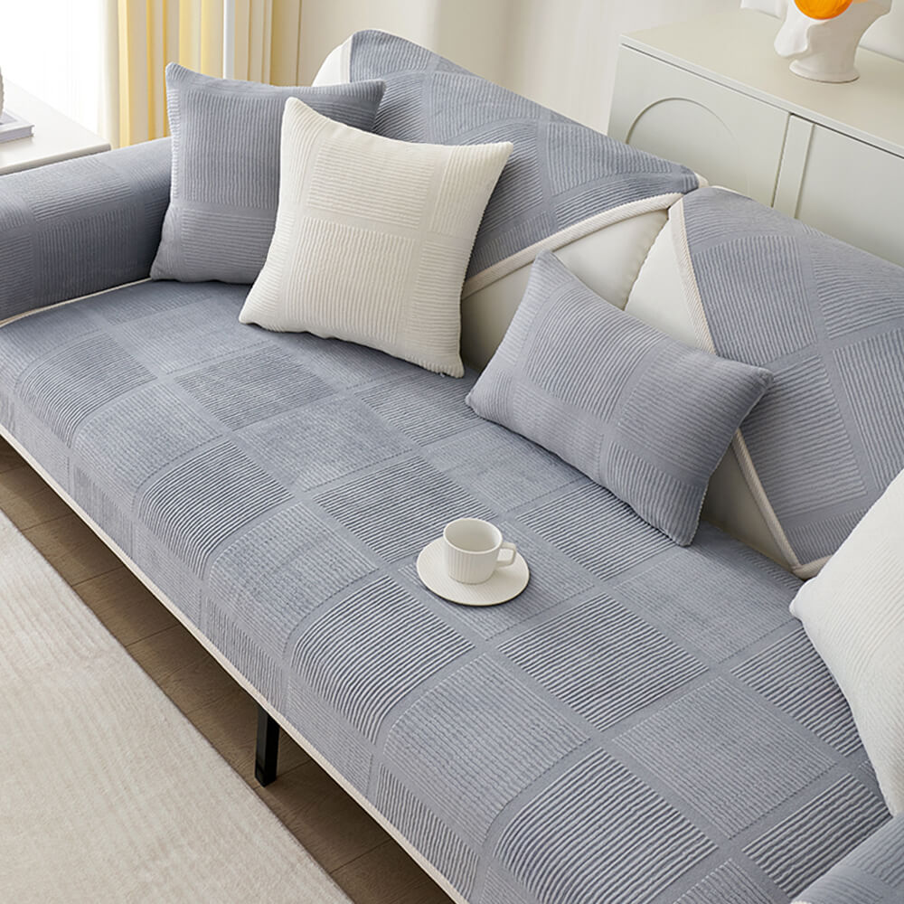 Cozy Classic Striped Plush Square Couch Cover