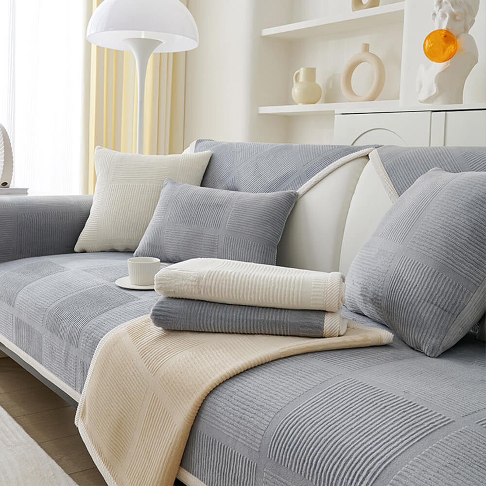 Cozy Classic Striped Plush Square Couch Cover
