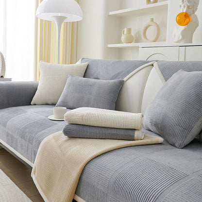 Cozy Classic Striped Plush Square Couch Cover